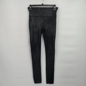 Spanx Faux Leather Leggings Mid-Rise Stretch Shaping Pants Medium Womens Black
